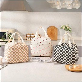 Arae Lunch Bags for Women Reusable - Large Insulated Lunch Box Lightweight Tote for Work, Travel, Beach & Daily Use, Coffee - Chequered