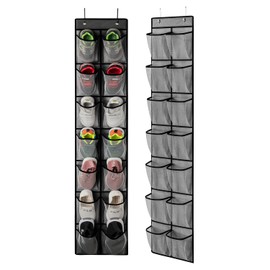 KEEPJOY Over the Door Shoe Organizer, Hanging Shoe Organizer with 4 Hooks,Door Shoe Holder with 14 Mesh Deep Pockets Closet Door Shoe Storage Bag (Grey-2Pack)