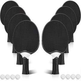 Junkin 8 Pieces Table Tennis Paddles Kit Professional Rackets Set Portable Composite Rubber Table Tennis Racquets with 8 Balls for Indoor and Outdoor (Black)