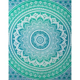 RAJRANG Indian Small Mandala Tapestry for Bedroom and Living Room Boho Wall Hanging Cotton Tapestries (Sea Green, Ombre, 60x50 Inch)