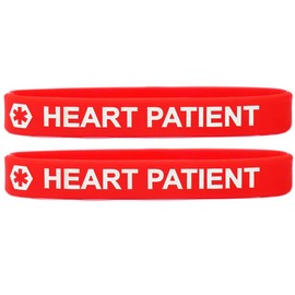 SayitBands 2 Pack of Heart Patient Medical Alert Wristband Bracelets in Red with White Text