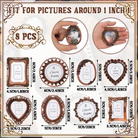 Qunclay 8 Pcs 1"x1" Mini Vintage Picture Frame Tiny Metal Picture Frames Antique Mini Frame Wallet, for Tabletop and Wall Display Old Fashioned Photo Gallery Art Decor