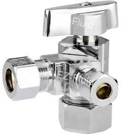 EZ-Fluid 5/8" Comp O.D X 1/4"Comp X 3/8"Comp 1/4 Turn Dual Outlets Heavy Duty Chrome Brass Angle Stop Valve Water Shut Off Ball Valve (1)