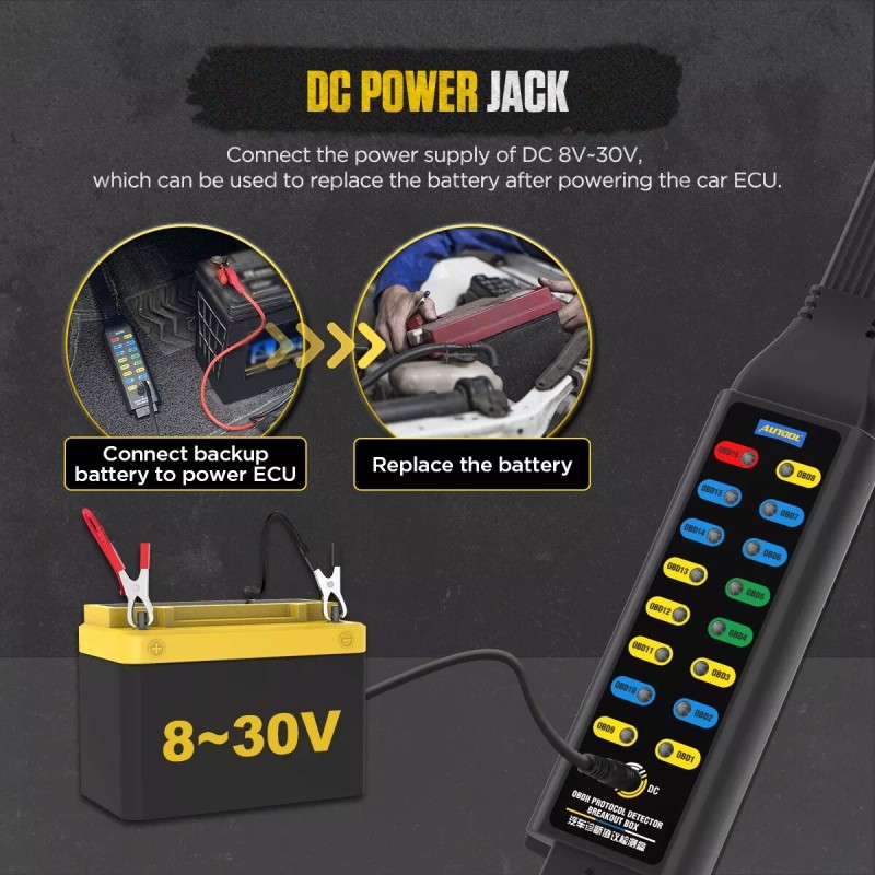 AUTOOL OBD2 Breakout Box OBDII Protocol Detector Car 16-Pin CAN