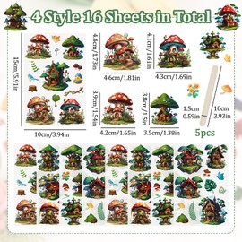 WANDIC 16 Sheets Rub On Transfer Stickers Forest Mushroom Theme Decals Waterproof Stickers Furniture Craft Decals for DIY Scrapbooking