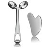 Face Roller and Gua Sha Set, Metal Face Massager Gua