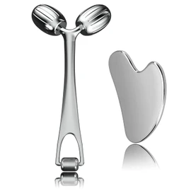 Face Roller and Gua Sha Set, Metal Face Massager Gua Sha Massage Tool for Face Neck Eye Body Skin Care, Facial Roller for Women