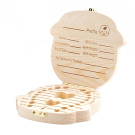 InnovaGoods - Baby Erinnerungsbox, Aufbewahrung für Milchzähne, Nabelschnur & Lanugo, Kiefernholz, Beschriftbarer Deckel, Kompakt & Leicht, Klassisch, Kunststoff