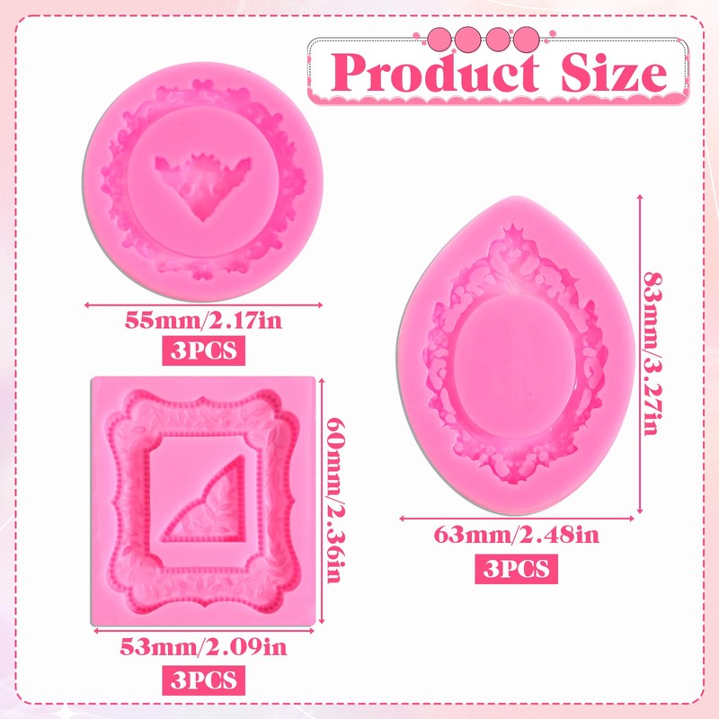 9 Pcs Frame Silicone Mold, Vintage Style Picture Frame Molds