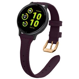 WoPail Leather Bracelet 20 mm for Garmin Vivoactive 5/vívomove Trend/Venu Sq 2/Venu Sq 2 Music/Venu 2 Plus Replacement Strap Women's Slim and Lightweight Bracelets for Garmin Forerunner 245/645 Purple