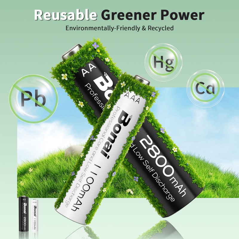 Bonai Rechargeable AA and AAA Batteries with Charger, 8 x