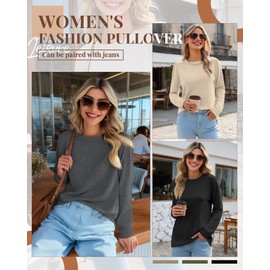 Riyiper 3 Pack Women's Long Sleeve Sweatshirts, Crew Neck Pullover Shirts Loose Casual Lightweight Fall Tops 2025 Trendy(X-Large,Black, Apricot, Dark Gray)
