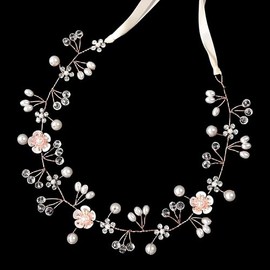 SAPOSTA Flower Girl Headpiece, Flower Girl Hair Accessory, Wedding Headband for Girls, Princess Crystal Pearl Hair Accessories for Birthday, Party, First Communion,Wedding (B#Rose Gold, One Size)