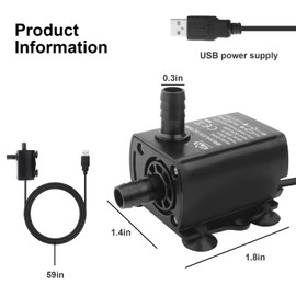 Miruchertter Submersible Water Pump Mini Fountain Pump with 4.9 Ft USB Cable Ultra Quiet Aquarium Water Pump with 9.8 Ft High Lift for Fish Tub, Aquarium, Hydroponics (DC5V, 4.8W)
