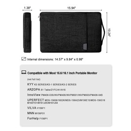 15.6/16.1-inch Portable Monitor Case with Acessories Storage, Sleeve for Most 15.6/16.1" Portable Monitors, Compatible with KYY ARZOPA VILVA MNN ForHelp KEFEYA, (Black)