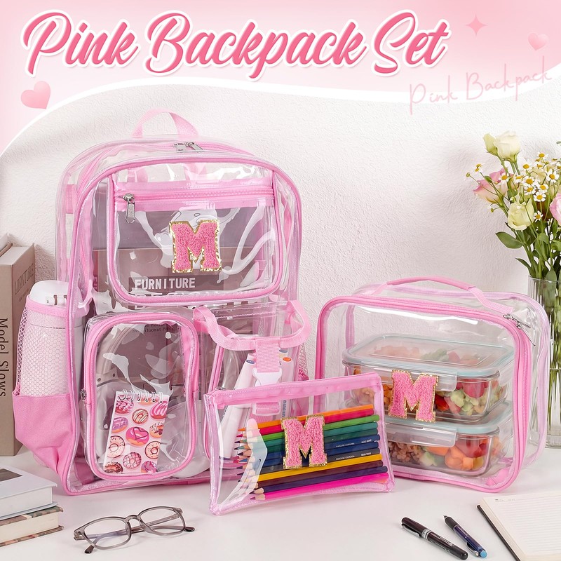 SilTriangle 3 Pcs Initial Clear Backpack with Lunch Bag Pencil