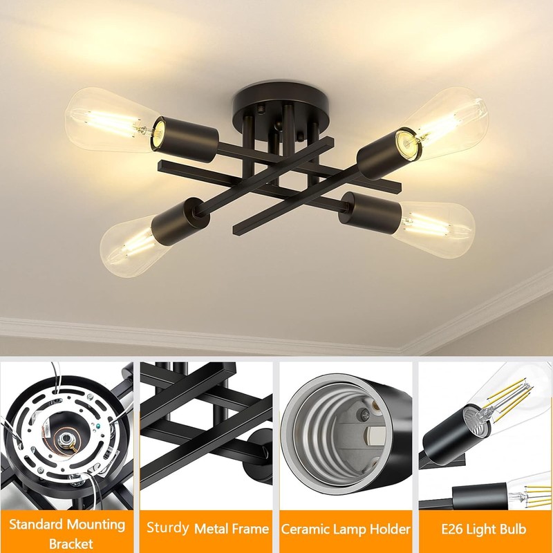Lomoky Industrial 4-Light Semi Flush Mount Ceiling Light Fixture, Modern