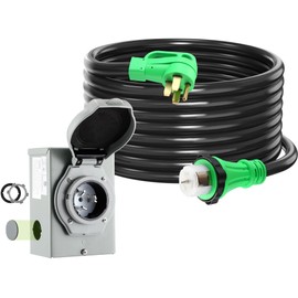 Gisafai 50 Amp 20FT Generator Cord and Pre Drilled Power Inlet Box Compatible with NEMA 14-50P to SS2-50R 125/250V Locking Connector with SS2-50P Generator Inlet Box to House, ETL Listed
