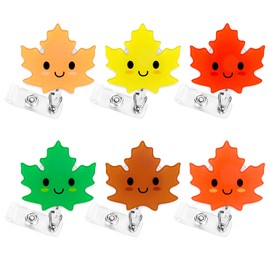 FYSUIMU 6Pcs Fall Maple Leaf Retractable Badge Holder with Clip Colorful Cute Autumn Leaves ID Badge Reel Name Tag for Nurse Doctor Medical Worker Teacher Student