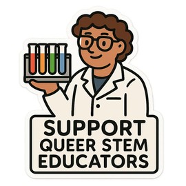 Science Teacher in Lab Coat with Rainbow Test Tubes STEM Cartoon Sticker (2.75" x 3.25")