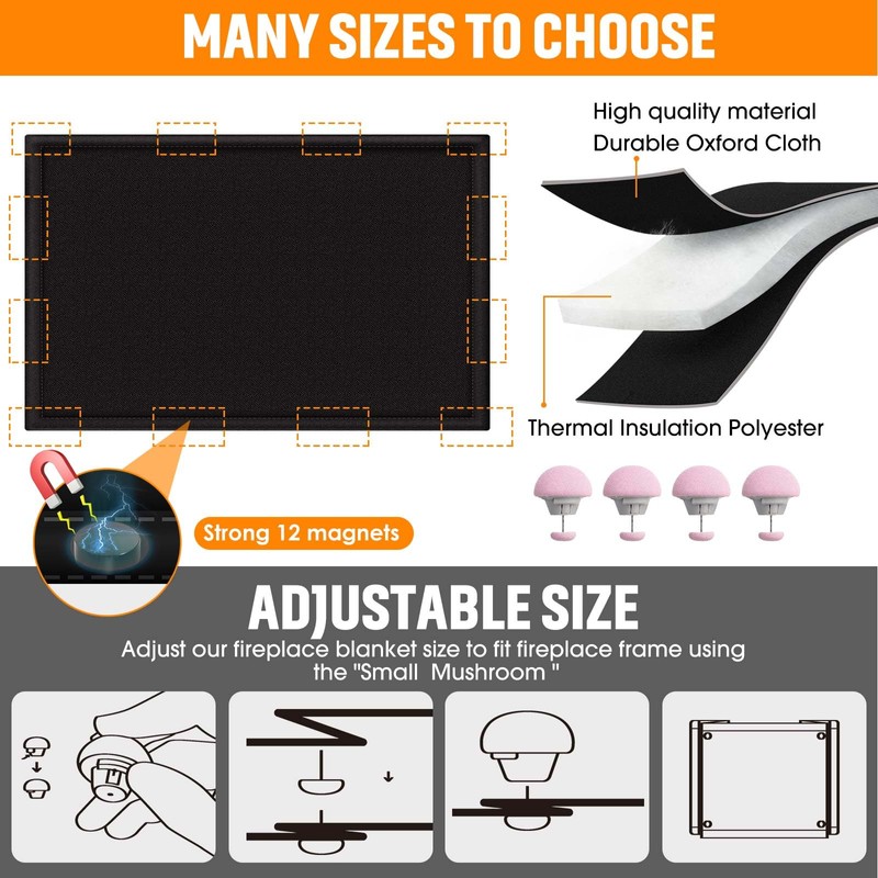 Magnetic Fireplace Cover, Fireplace Blocker Blanket Stops Heat Loss, Adjustable