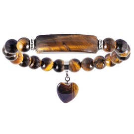 Nupuyai Gemstone Bracelet with Heart Charm Crystal Healing Stone Beads Bracelets for Men and Women, Stone, Tiger's Eye