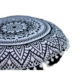 ICC 32 Inch Floor Pillows & Cushions Decorative Hippie Mandala Pouf Pillow Seating Meditation Cushion Bohemian Throw Cover Large Boho Ottoman Case Pillowcase for Couch Round (Black Flower)