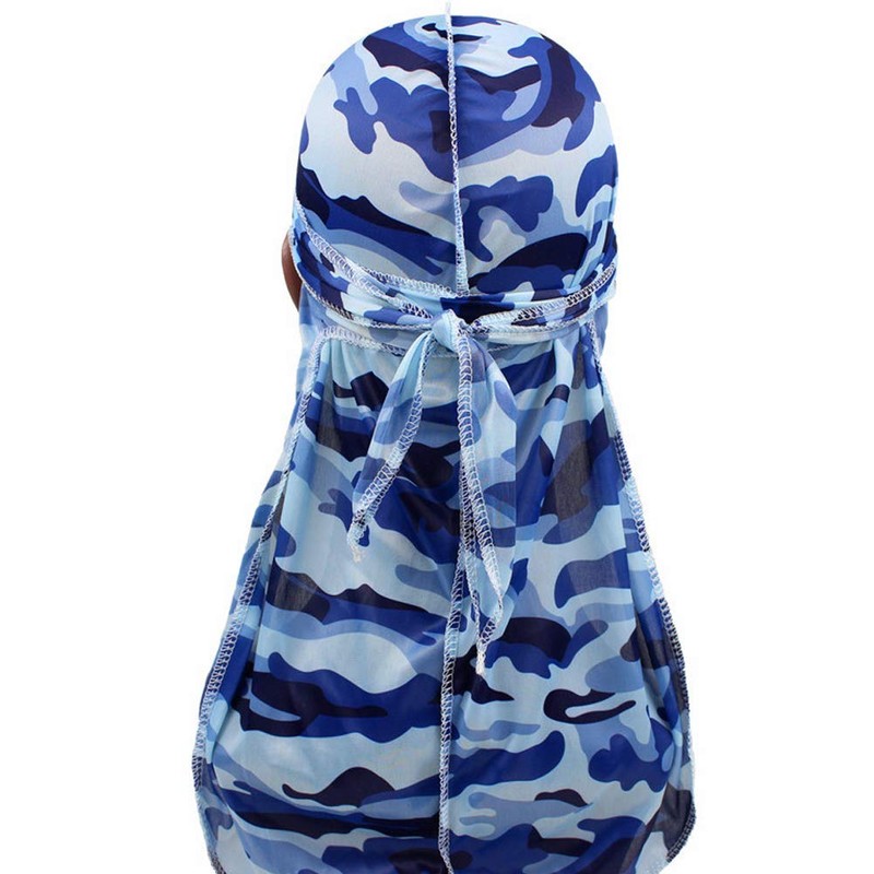 Men Camo Silk Durag Long Straps Silky Durags Bandana Waves