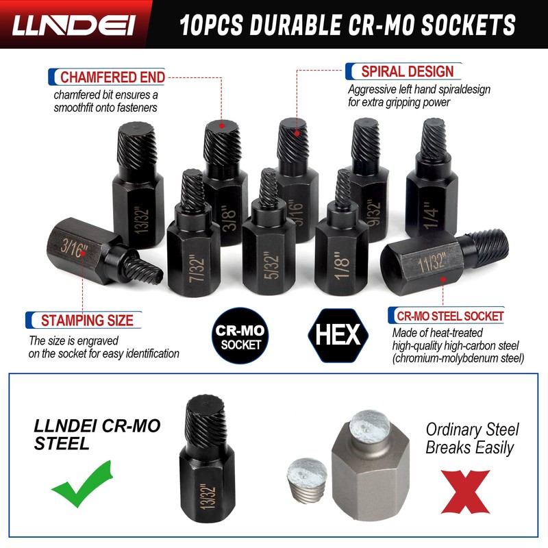 LLNDEI Screw Extractor Set, Hex Head Easy Out Set 10