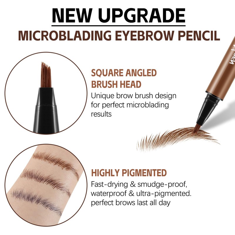 Boobeen Liquid Microblading Eyebrow Pencils, Waterproof Eyebrow Pen for Natural