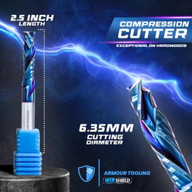 Armour tooling ARMOUR TOOLING BLUE SHIELD C 1/4 Inch Carbide Spiral Router Bit - 2 flute 1/4 inch UP and DOWN CUT COMPRESSION End Mill C CNC router bit C 6.35mm shank C Milling cutter carving bit