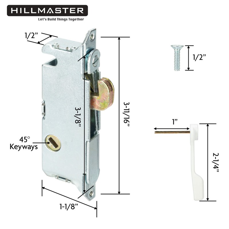 HILLMASTER Patio Door Handle Set with Mortise Lock 45° for