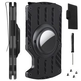 Unbranded Airtag Men Wallet Case Money Clip RFID Credit Card Holder Magnetic Air Tag Cover - Black