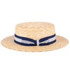 ZAKIRA Classic Straw Boater Hat Handmade from Natural Straw (Navy-Grey-Navy
