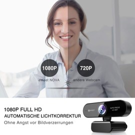 EMEET Webcam 1080P - NOVA Webcam mit Autofokus, Full HD Webcam mit 96° Weitwinkel und 2 Mikrofon mit Rauschunterdrückung, Automatische Lichtkorrektur, für Linux, Mac OS X, Konferenz