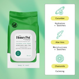 The Honey Pot Company The Honey Pot Company - Feminine Wipes - Daily PH Balancing and Sulfate Free Feminine Products for Parts, Body, or Face - Cucumber Aloe 30 ct.