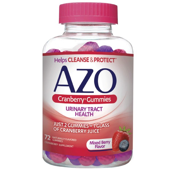 AZO Cranberry Urinary Tract Health Gummies Dietary Supplement, 2 Gummies = 1 Glass of Cranberry Juice, Helps Cleanse & Protect, Natural Mixed Berry Flavor, Non-GMO, 72 Gummies