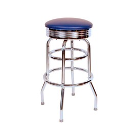 Richardson Seating Retro Chrome Swivel Metal bar Stool, Blue, 30"