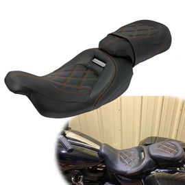 rewmtermoto Motorcycle Seat Passenger Rider Two-up Pillion Fit for Harley Touring Street Glide Road Glide Road King Electra Glide 2009-up (Orange Stitching)