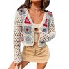 SHENHE Women's Floral Crochet V Neck Button Down Long Sleeve