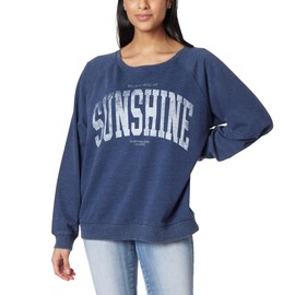 WallFlower Women's Dallas Oversized French Terry Graphic Sweatshirt, Mood Indigo
