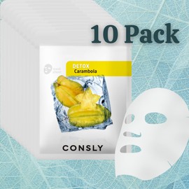 CONSLY CONSLY_Carambola Detox Mask 10 Pack C Hydrating Korean Sheet Masks with Carambola Extract C Tropical Self-Care for Fresh and Radiant Skin C All Skin Types C 20ml
