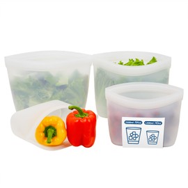 Silicone Bags for Food Storage, Reusable Food Storage Containers Zip Lock Silicone Bags Stand Up Snack Bags, Freezer Microwave Oven Dishwasher Safe,Plastice BPA-Free 4 Pack 2 Size(84oz & 40oz)