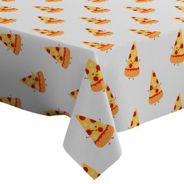 Q-Beans Rectangle Decorative Tablecloth [Size: 52 x 70 inch], Washable and Reusable Table Cloth Cover for Indoor and Outdoor (Pizza Time Cartoon)