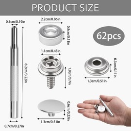 Stainless Steel Press Stud Snap Fasteners Kit 62 Piece,15mm Heavy Duty Canvas Snap Button with 2 Setting Tools, Marine Grade Canvas Buttons, Durable and Rust-Resistant for Outdoor Use