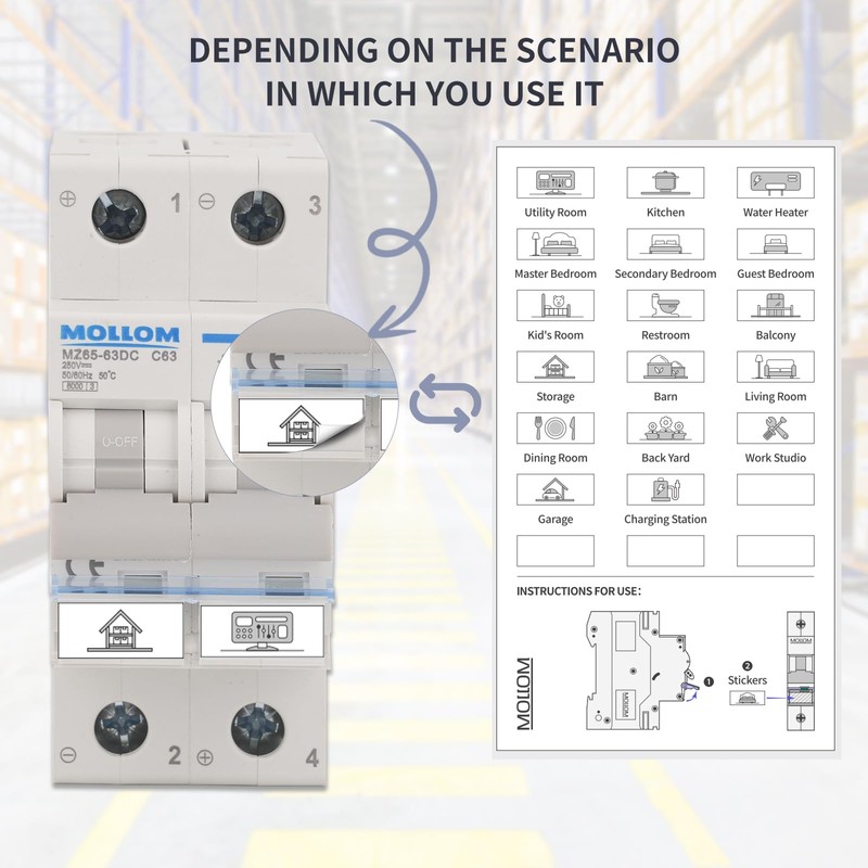 MOLLOM DC 2 Pole Miniature Circuit Breaker, 1000V 25Amps, C25