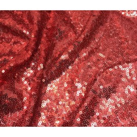Remnant Sale - Scarlet Red SEQUIN Spangle Sewn on Mesh Fabric 1/2 Yard