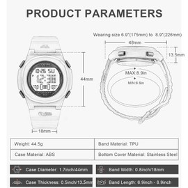 PINDOWS Women's Digital Sport Watch 50 Meters Waterproof Watch with LED Backlight, Calendar, Alarm Clock, Stopwatch, Perfect Gift for Women, white (off-white), Sport watch