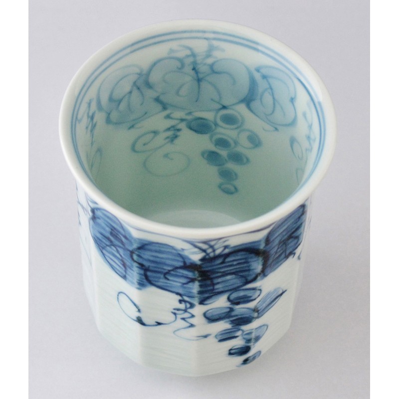 舘山堂 波佐見焼 一誠窯 軽量 湯呑 (特大) 内外ぶどう 青