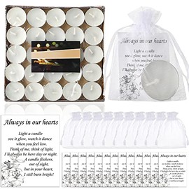 50 Set Funeral Favors Memorial Tealight Candles Unscented White Candles Funeral Gift Candles with Condolence Bereavement Cards and Organza Bags for Guest Furneral Party (Minimalist)